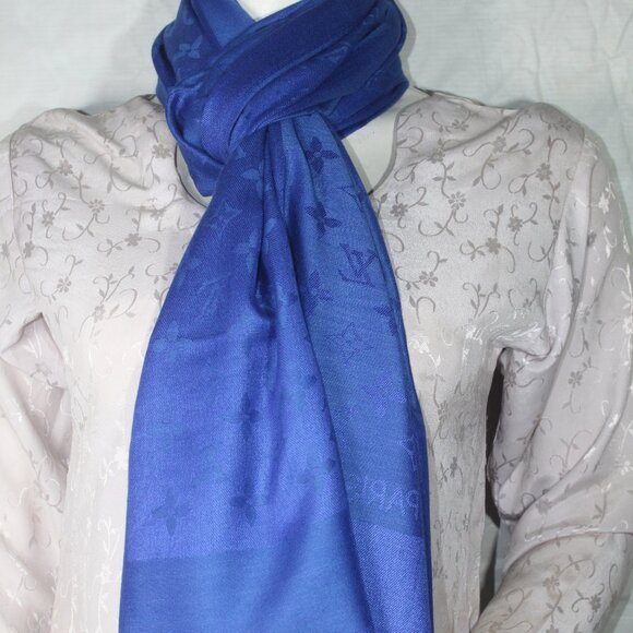 Louis Vuitton Stole Shawl Wrap 65% Cashmere 35% Silk Blue Used - Picture 2 of 10